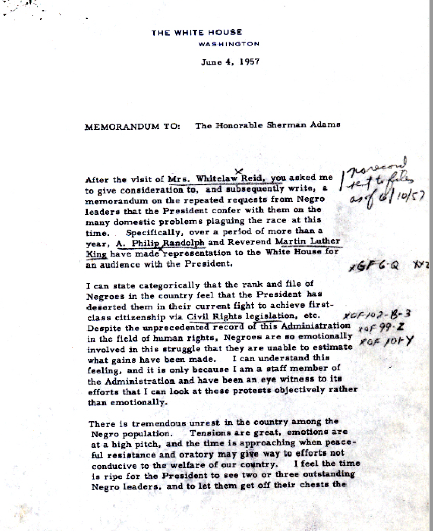 CRP14 Memo, Morrow to Adams, June 4, 1957