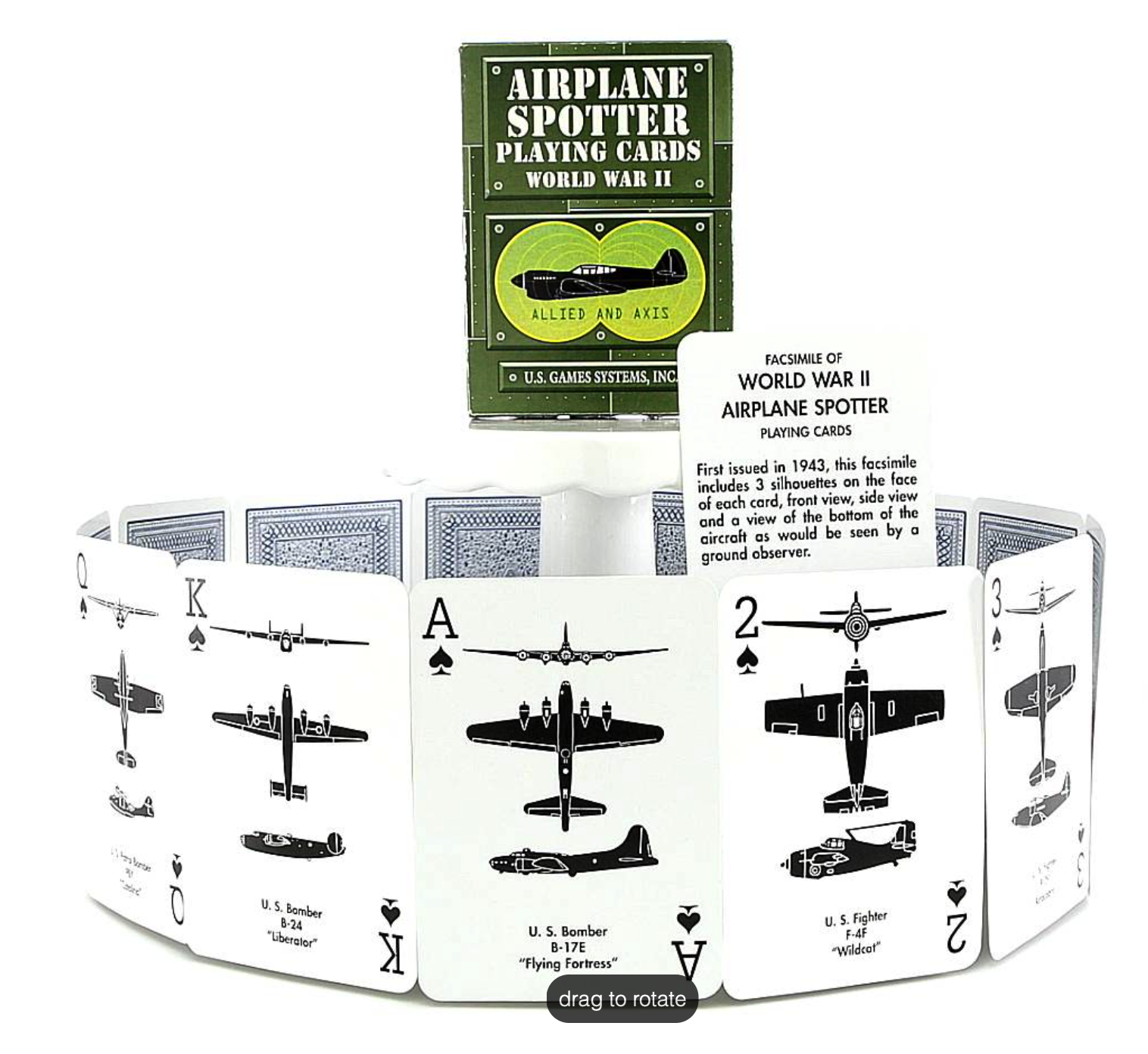 Airplane Spotter Playing Cards, World War II, suit of spades