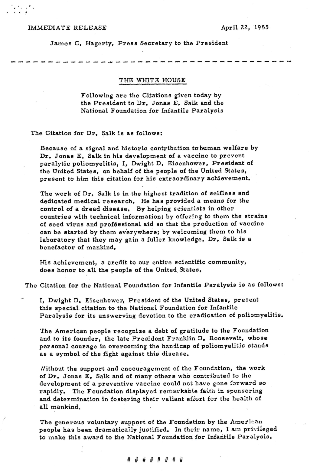 white-house-press-release-eisenhower-foundation