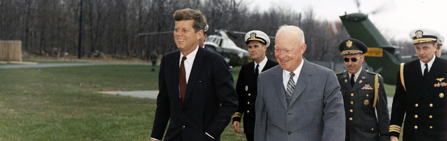 Meeting with President Eisenhower, President Kennedy, military aides, Camp David, MD
