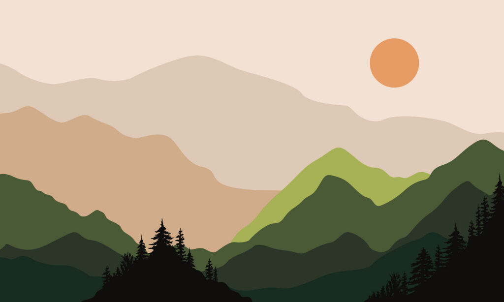 Mountains and sunset silhouette landscape