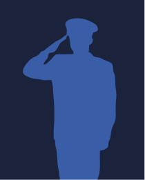 Blue silhouette of a male service member saluting.
