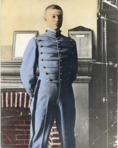 Dwight D. Eisenhower standing in his West Point cadet uniform in 1911.