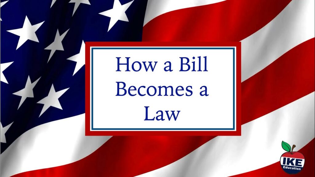 Patriotic graphic titled “How a Bill Becomes a Law.”