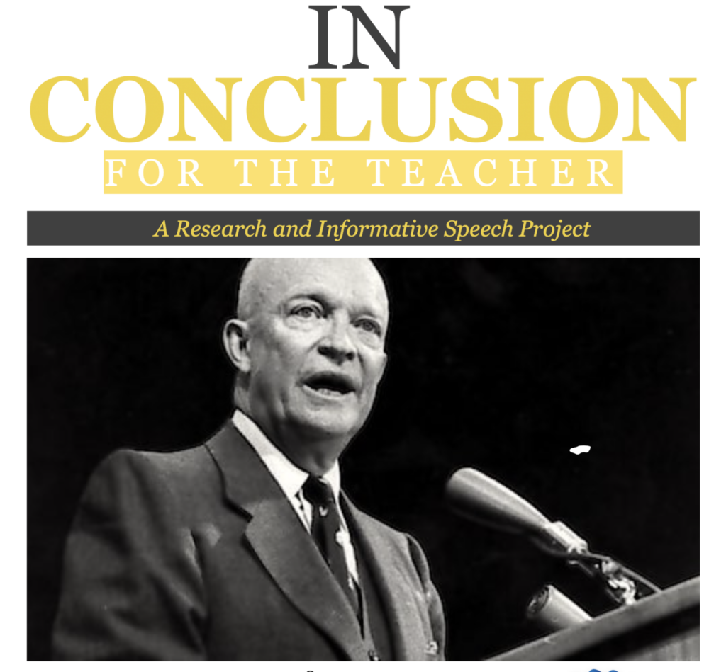 “In Conclusion” title graphic with a black-and-white image of a man speaking.