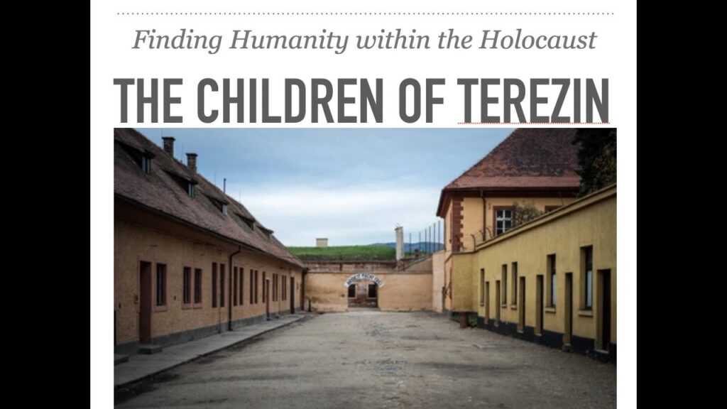 Book cover titled “The Children of Terezin” with a historic camp image.