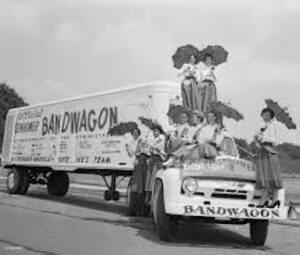 Campaign vehicle decorated with Eisenhower signs.
