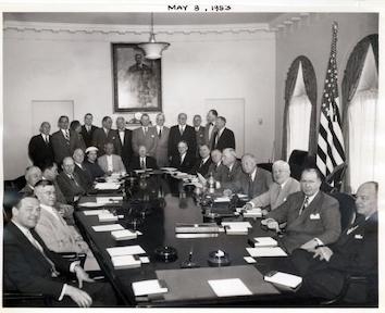 Dwight D. Eisenhower meets with his Cabinet on May 8, 1953.