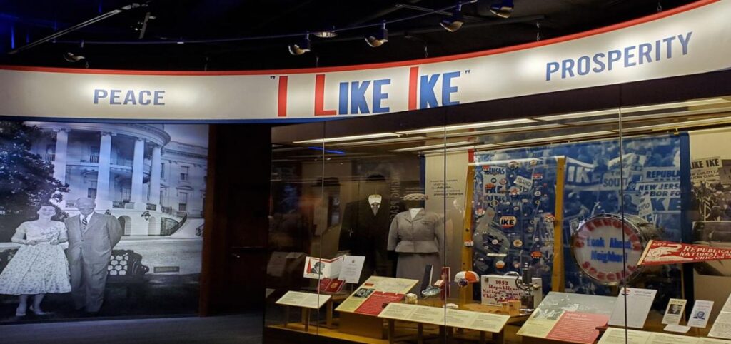 Museum display featuring historical documents and exhibit panels.