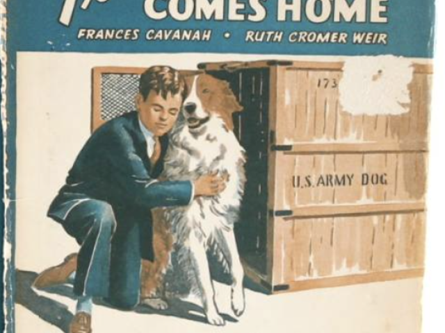 Private Pepper Comes Home book cover showing a soldier embracing a dog.