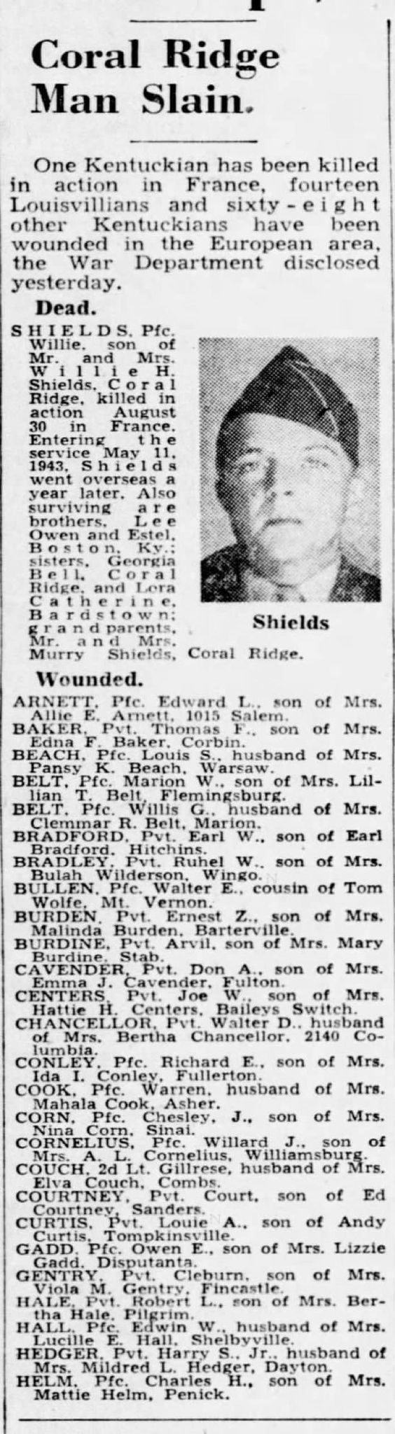 Newspaper clipping featuring a serviceman’s portrait and biographical information.