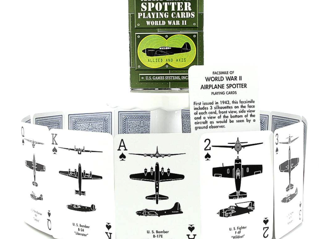 Airplane spotter playing cards packaged with aircraft identification guides.