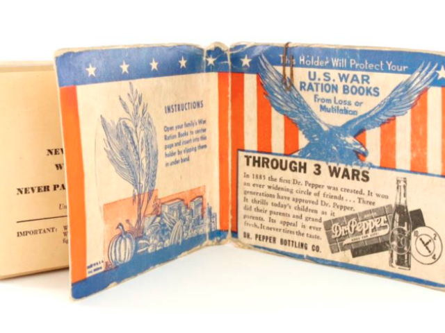 Wartime Dr Pepper envelope used to store and protect household ration books.
