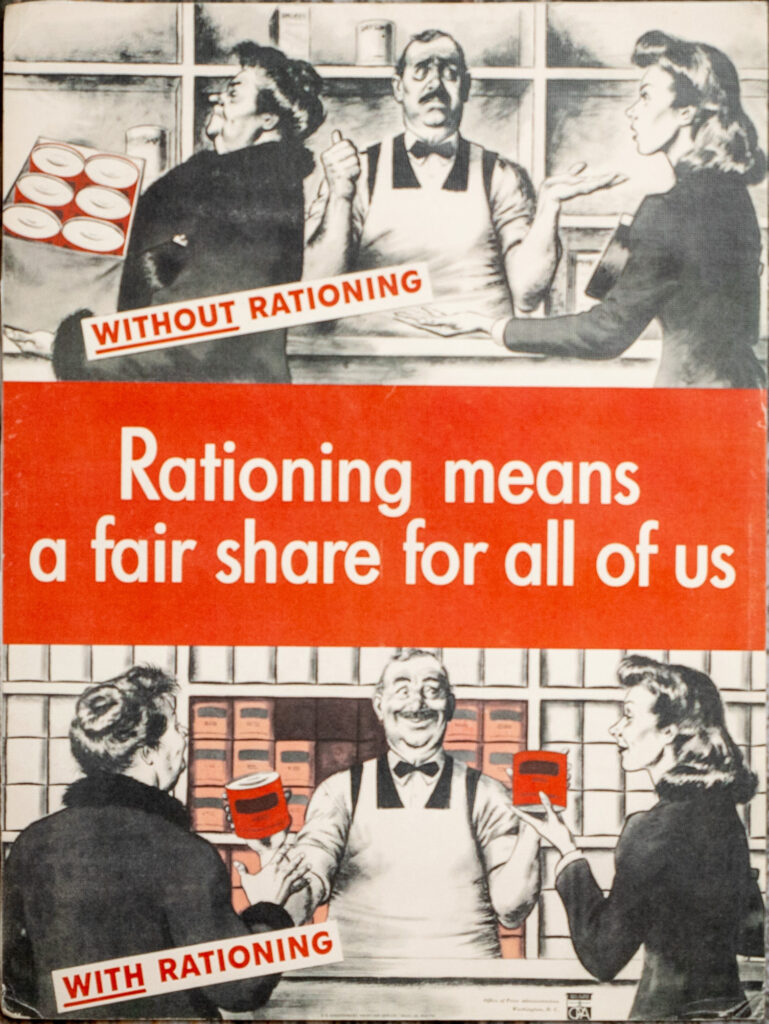 Wartime poster explaining that rationing provides a fair share for everyone.