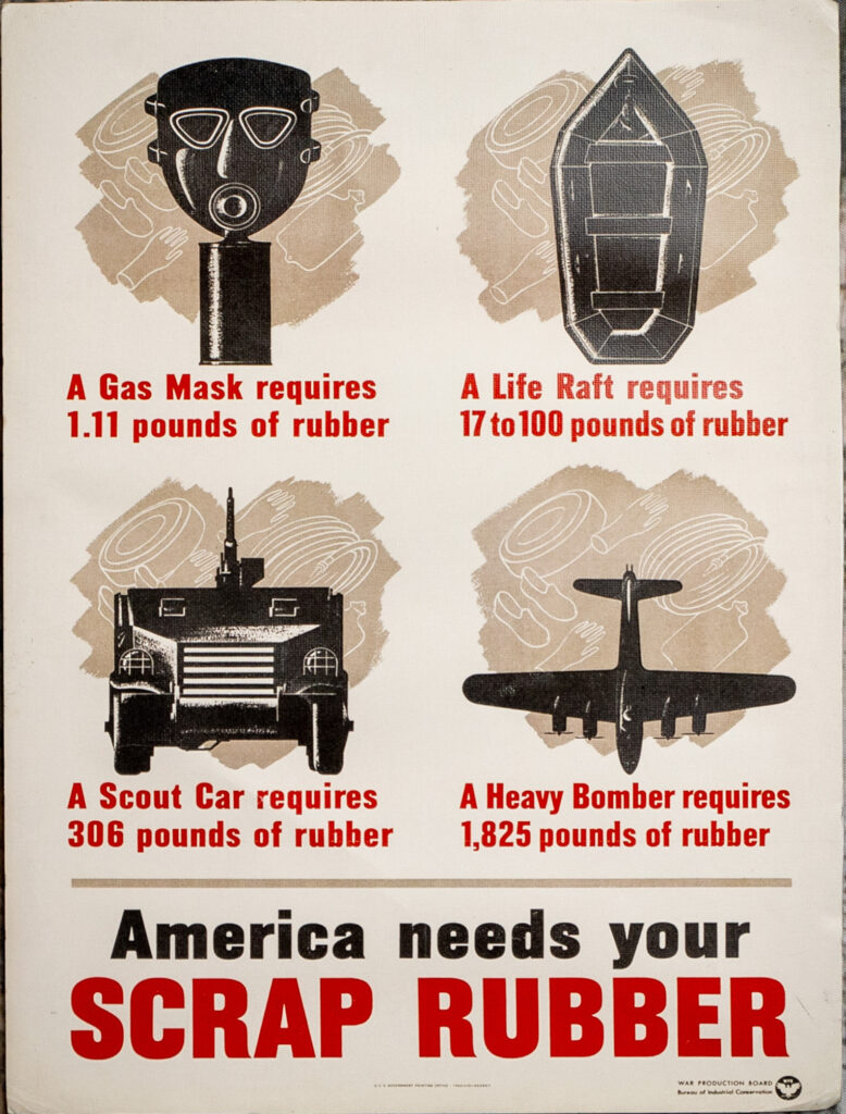 Wartime poster encouraging Americans to donate scrap rubber.