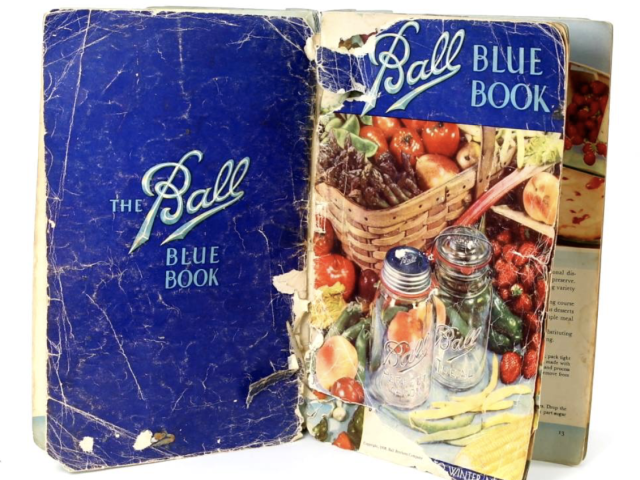Vintage Ball Blue Book cover featuring jars of preserved food.