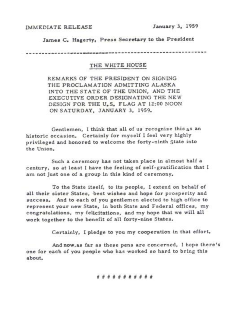 Scanned transcript of presidential remarks at a proclamation signing.