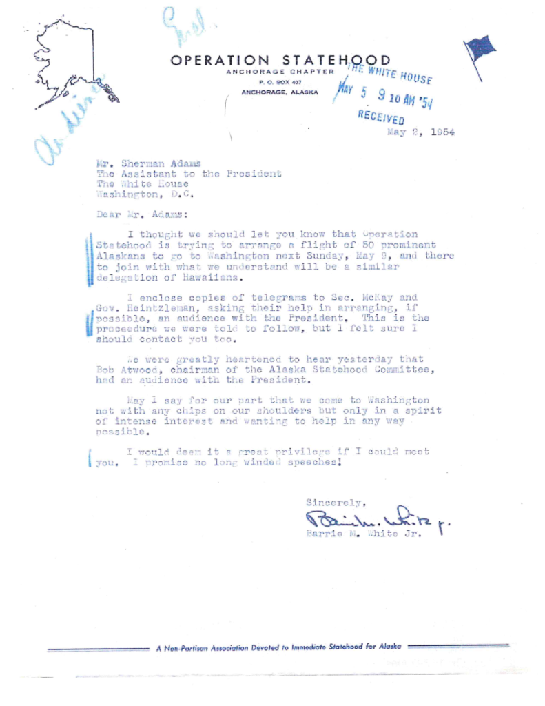 Scanned Operation Statehood document with blue handwritten markings.