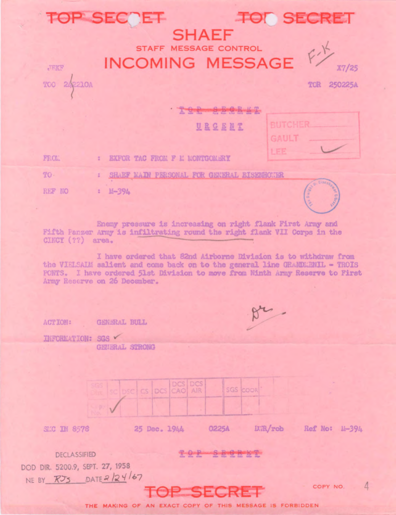 Pink military cable from Montgomery to Eisenhower.