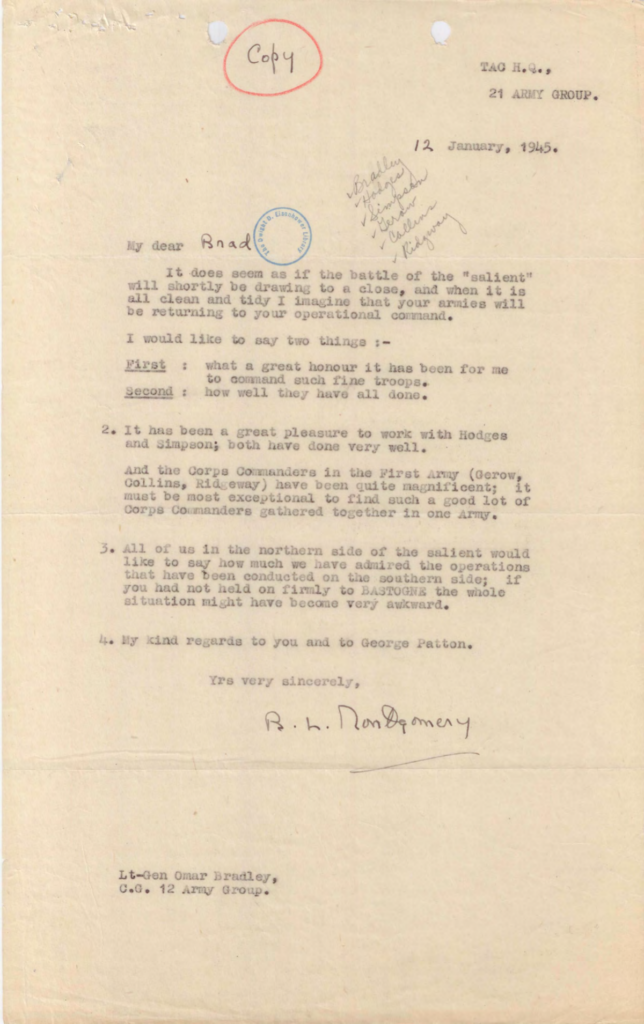 Aged typewritten letter with a centered heading.