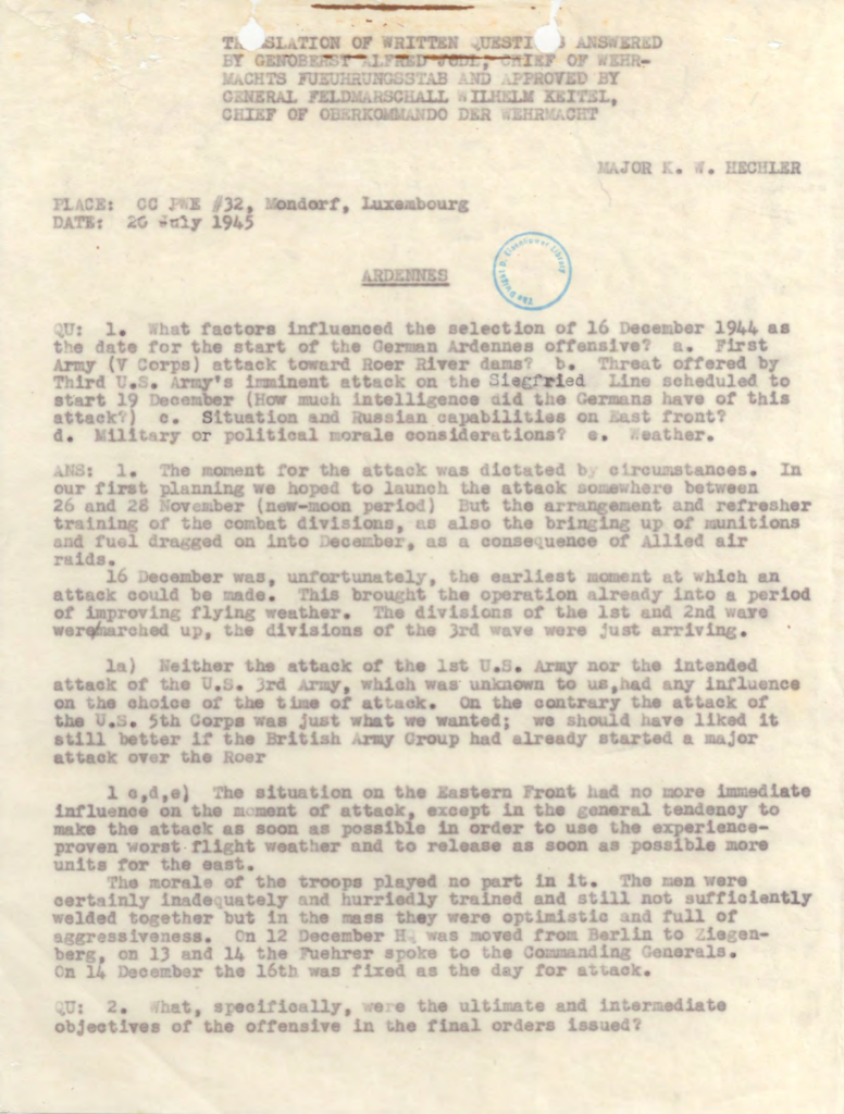 Scanned translation of a typewritten interview with Alfred Jodl.