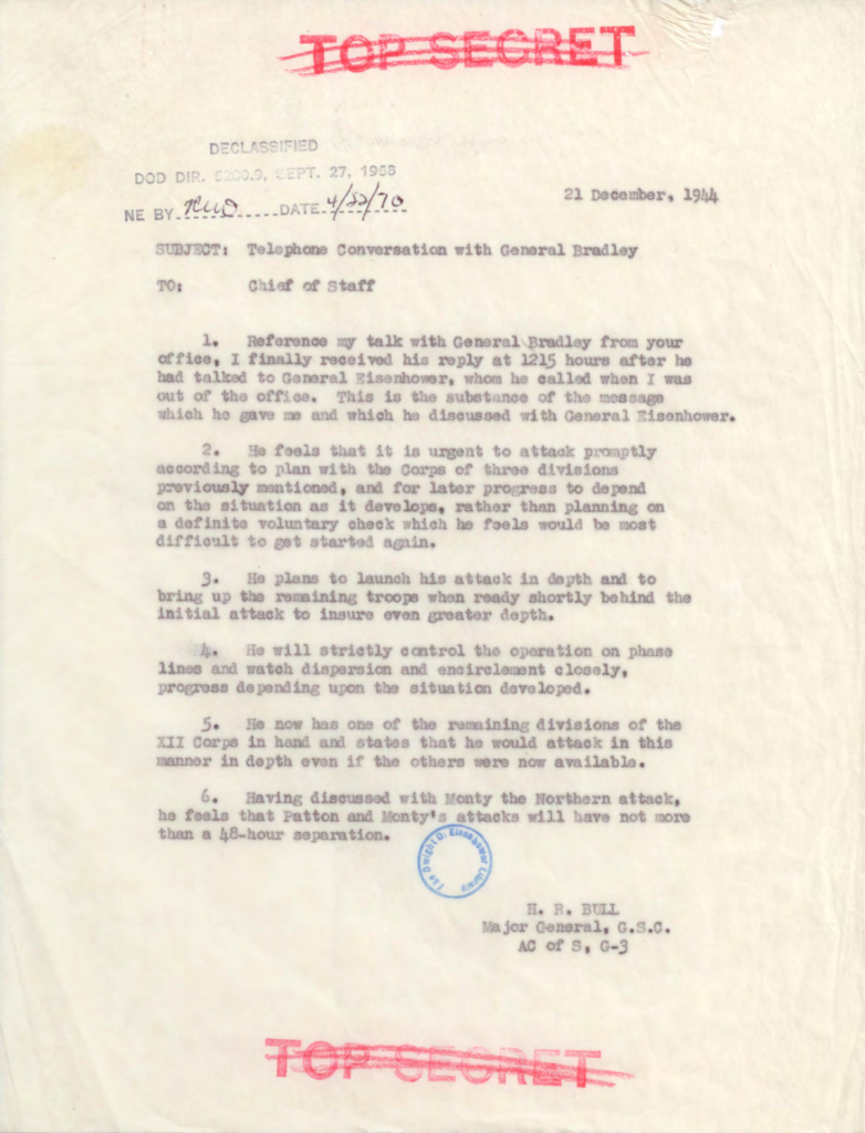 Aged memorandum recording a telephone conversation with Bradley.