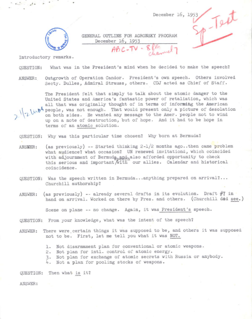 Scanned program outline with typed text and handwritten annotations.