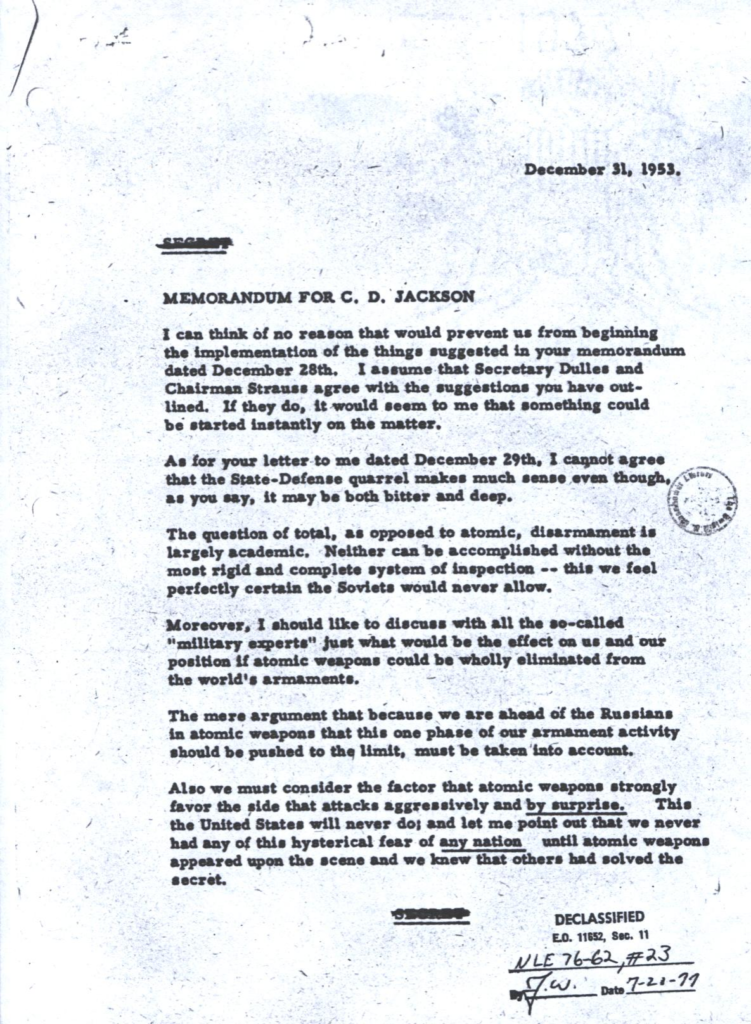 Scanned typewritten memorandum from Eisenhower to C. D. Jackson.