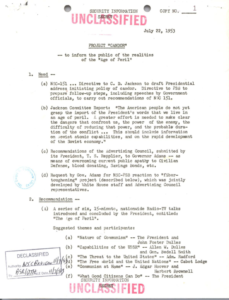 Scanned typewritten memorandum concerning Operation Candor.