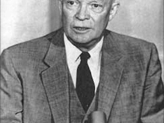 President Dwight D. Eisenhower delivering his farewell address warning about the growing military-industrial complex.