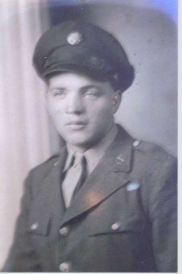 Robert Baker wearing a military cap in a faded portrait.