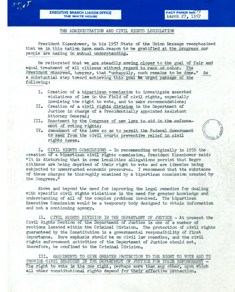 Scanned document outlining facts about civil rights legislation.