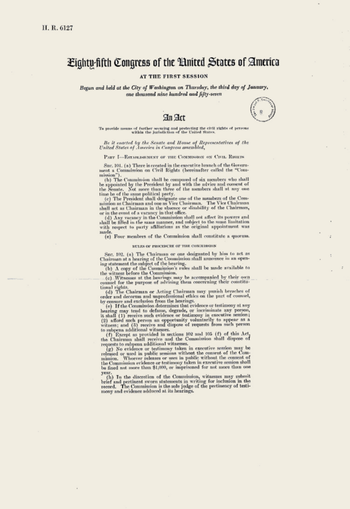 Scanned typewritten document concerning the Civil Rights Act of 1957.