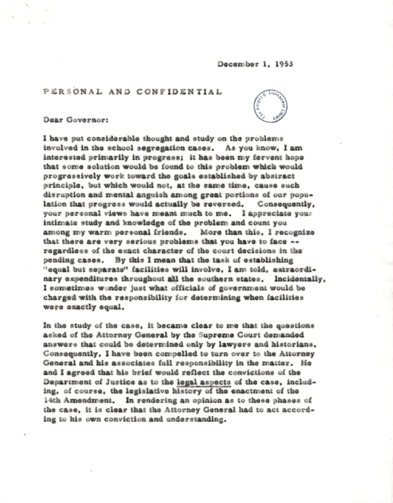 Scanned typewritten letter with dense text and an official stamp.