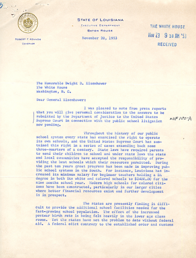 Aged letter with blue typewritten text and handwritten markings.