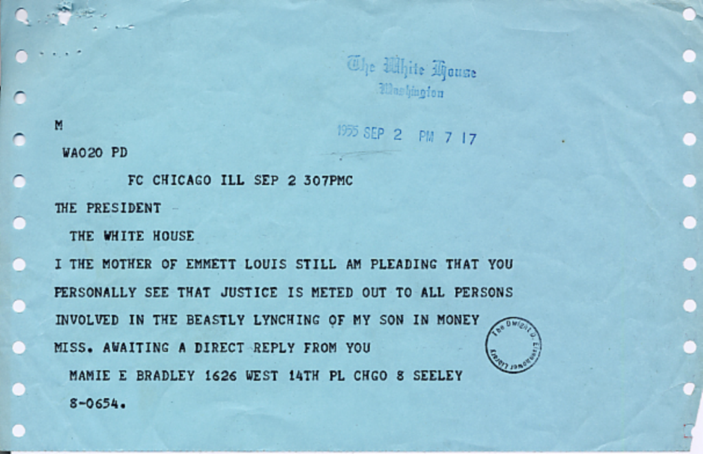 Blue telegram from Bradley to President Eisenhower.