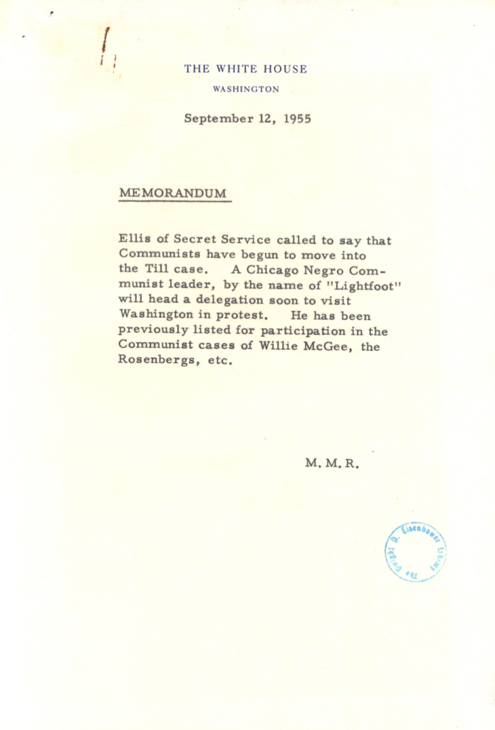 Brief typewritten memorandum on a pale page with an official stamp.