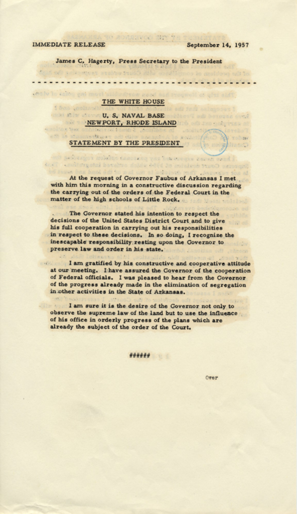Aged press release with a centered heading and typewritten text.