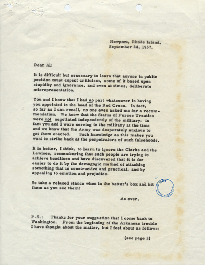 Aged typewritten letter with an official stamp and signature.