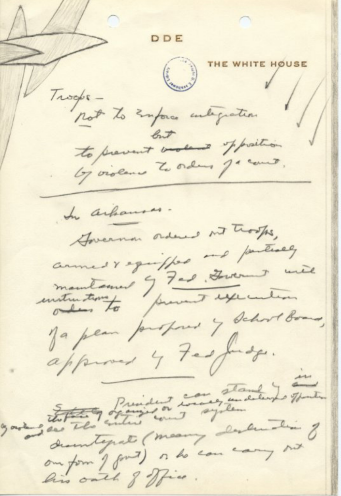 Page of handwritten notes by Dwight D. Eisenhower.