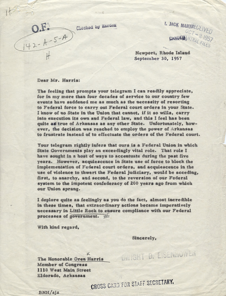Aged typewritten letter with a centered heading and signature.