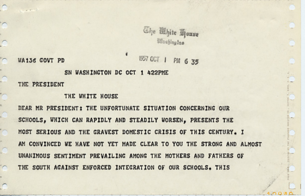 Scanned telegram to President Eisenhower.