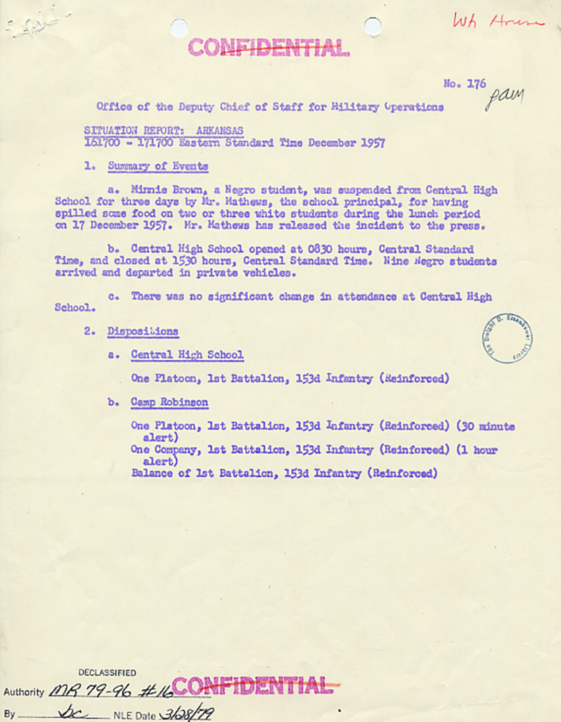 Scanned situation report with purple typewritten text.