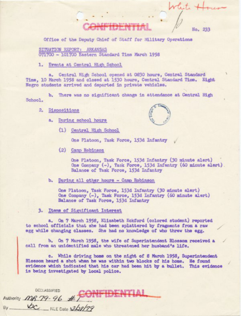 Scanned situation report with purple typewritten text and official markings.