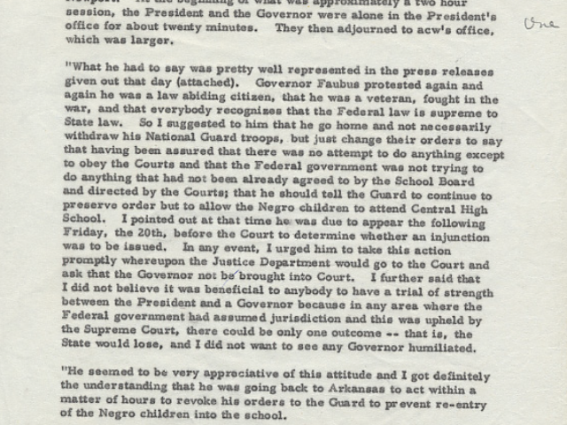 Dwight D. Eisenhower diary entry discussing the Little Rock school integration crisis.