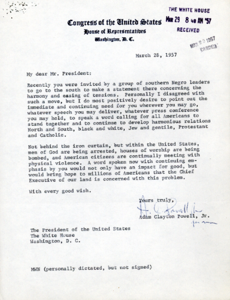 Scanned typewritten letter with letterhead and official markings.