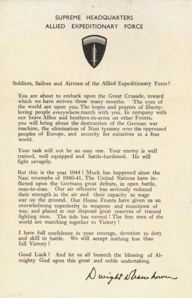 Aged typewritten military order with an emblem at the top.