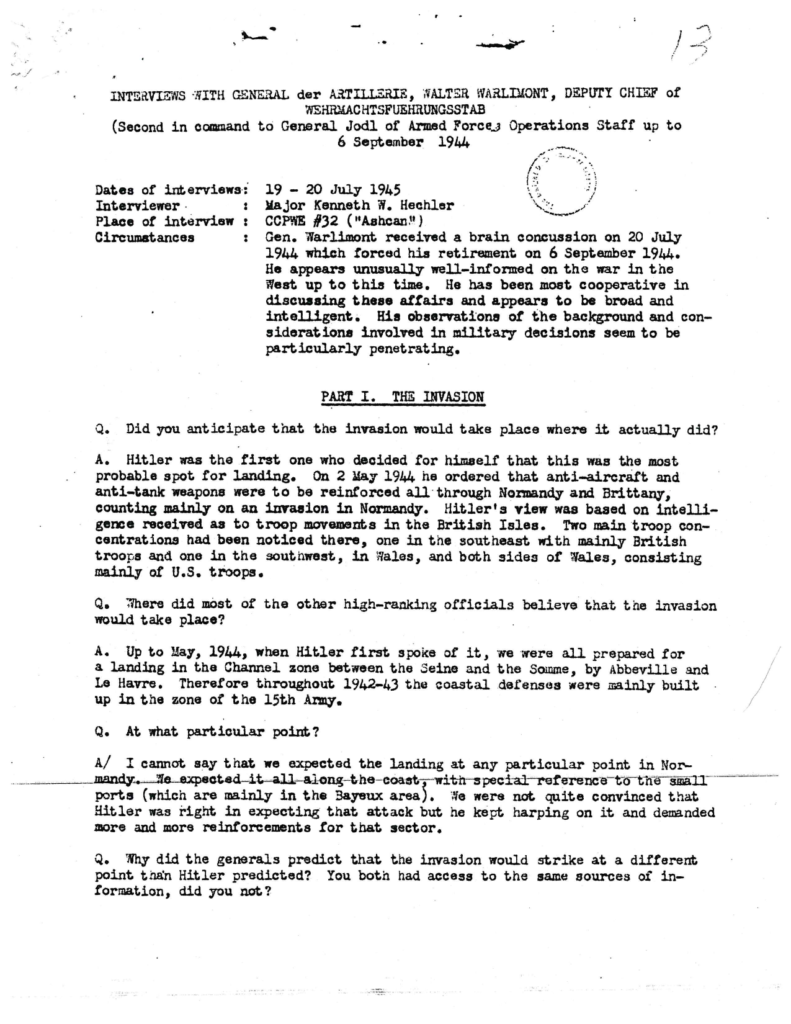 Scanned transcript of an interview with a German general.