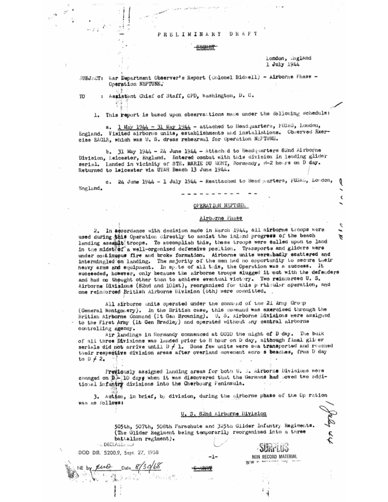 Scanned typewritten War Department observers report.