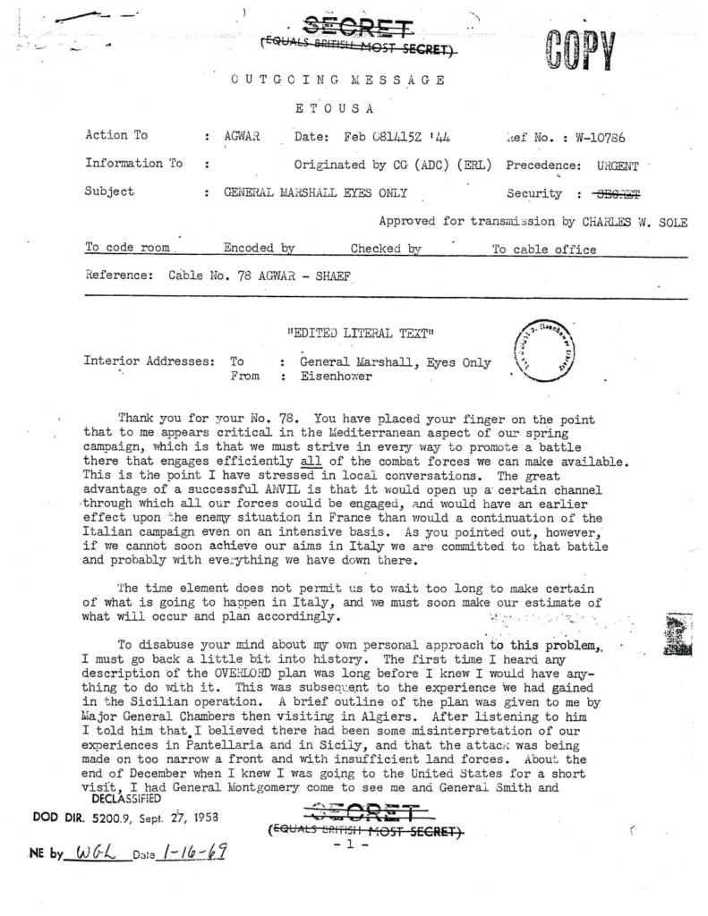 Scanned official message with typed text and stamps.